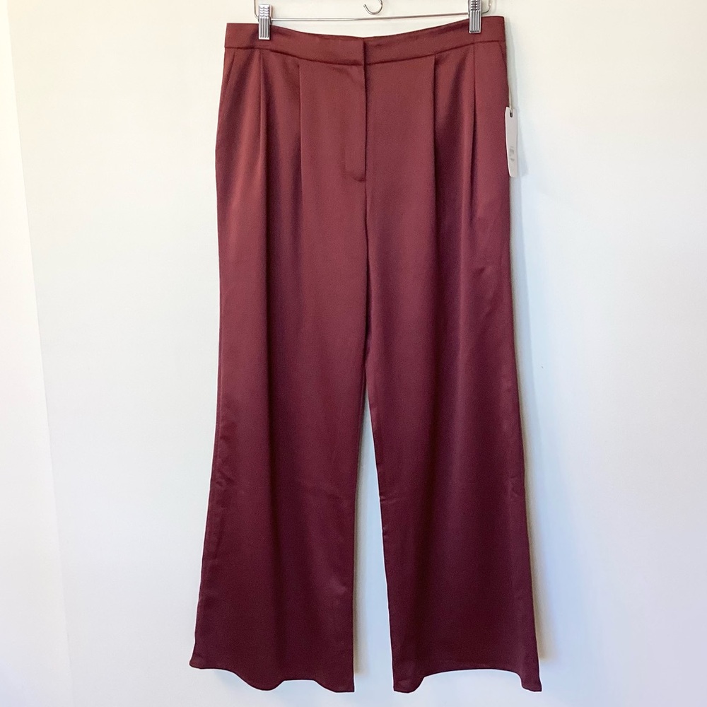 NWT Leith High Waisted Satin Wide Leg Trousers - Red Tannin - L